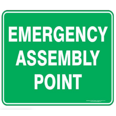 emergency assembly point sign 450x600mm metal corflute