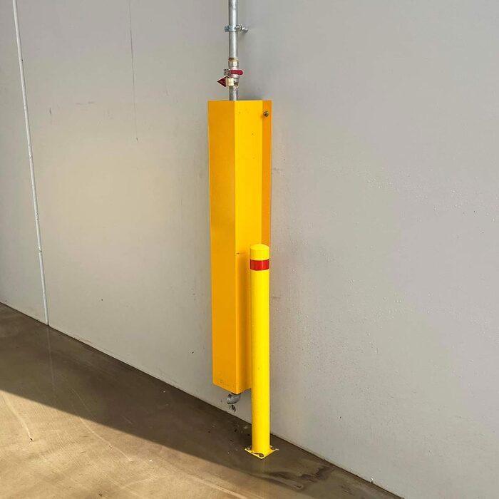 Down pipe protector - 150 x 150mm yellow powder coated - Car Parks and Roads