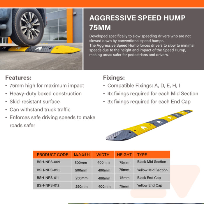 Aggressive speed hump 75mm high black middle section