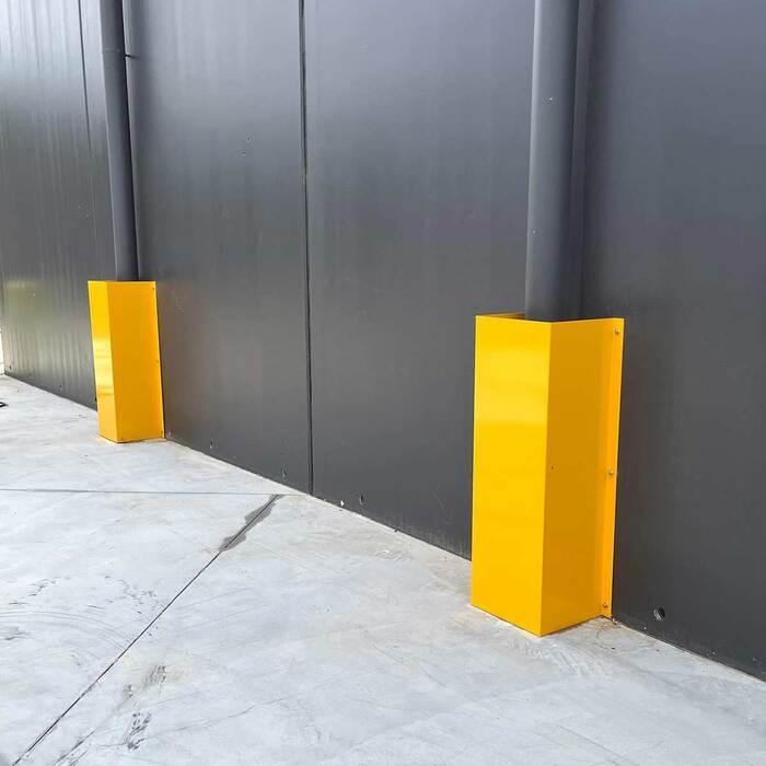 Down pipe protector - 250 x 250mm yellow powder coated - Car Parks and Roads