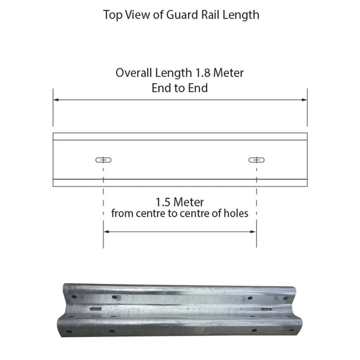 Guard Rail W-Beam 1M Length - Galvanised