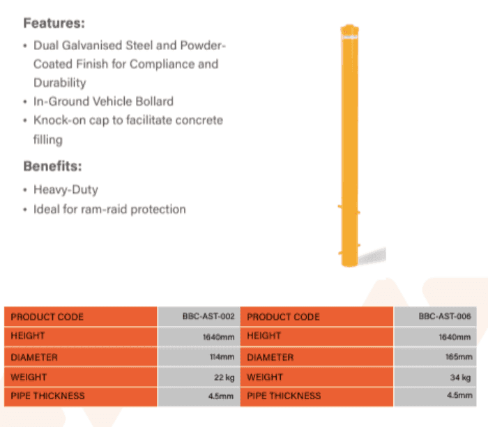 Ten pack. Cast in steel bollard. 114mm dia x 1640mm high. - Car Parks and Roads