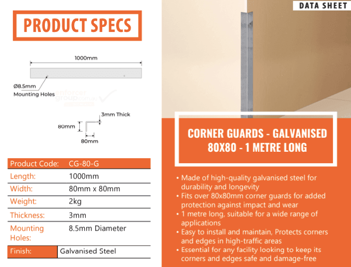 Corner Guards - 80 x 80mm 1 Metre Long - Galvanised - Car Parks and Roads