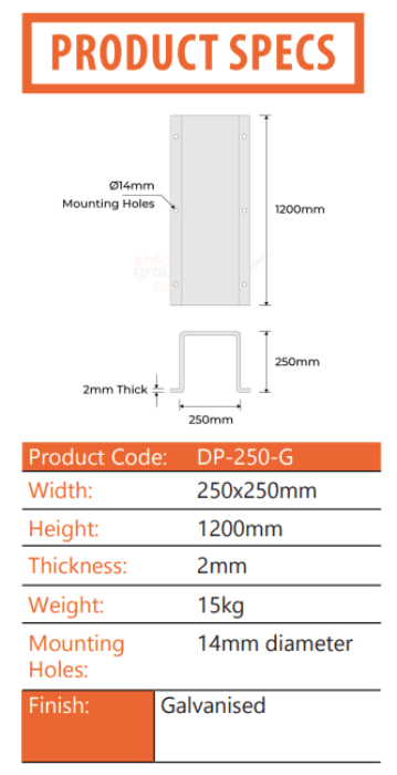 Down pipe protector - 250 x 250mm galvanised - Car Parks and Roads