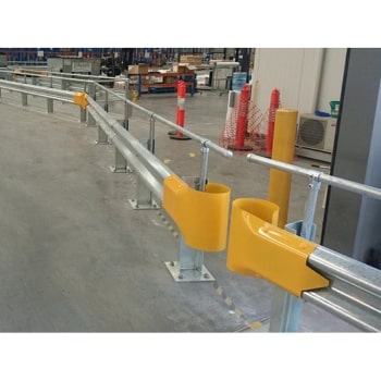 Small Galvanised Guard Rail Bullnose End used in Warehouse