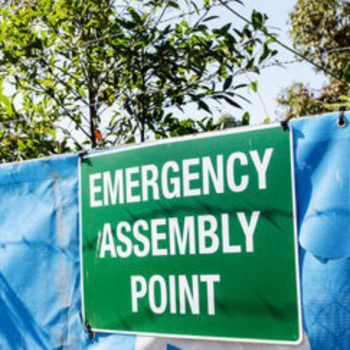 emergency assembly point sign 450x600mm metal corflute