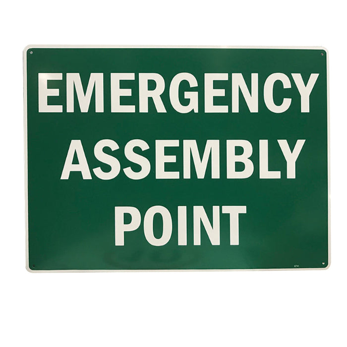 emergency assembly point sign 450x600mm metal corflute