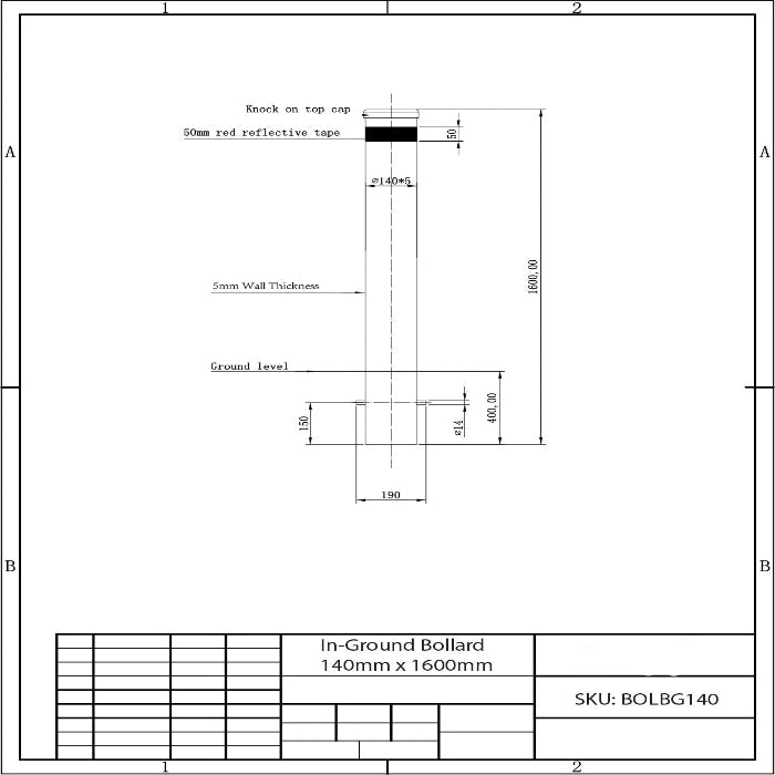 in ground bollard 140mm diameter x 1600mm high