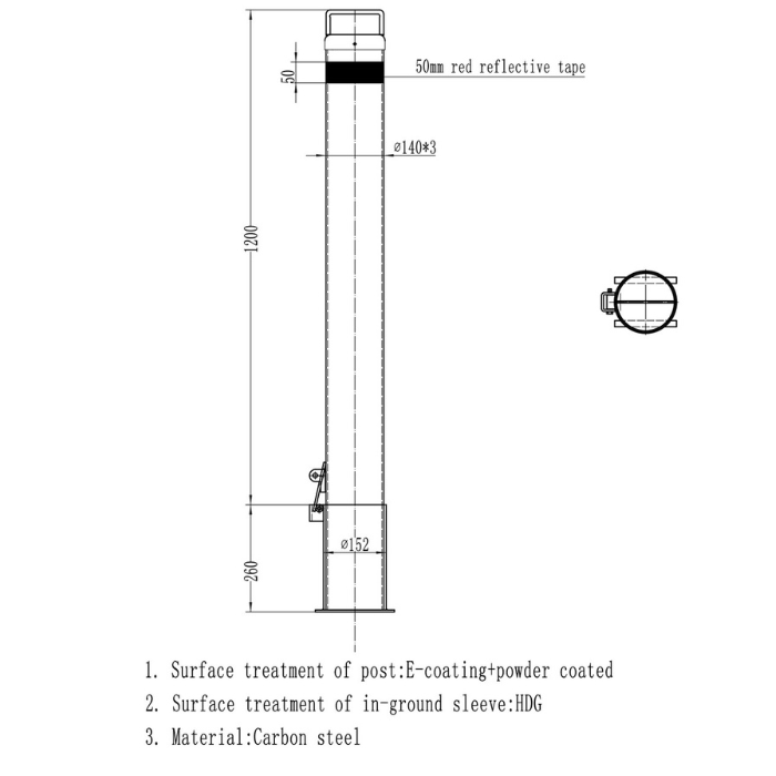 removable sleeve lock bollard 140mm diameter with sleeve padlock