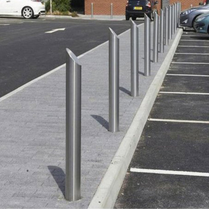 stainless steel in ground bollard 140mm x 1200mm bevelled top